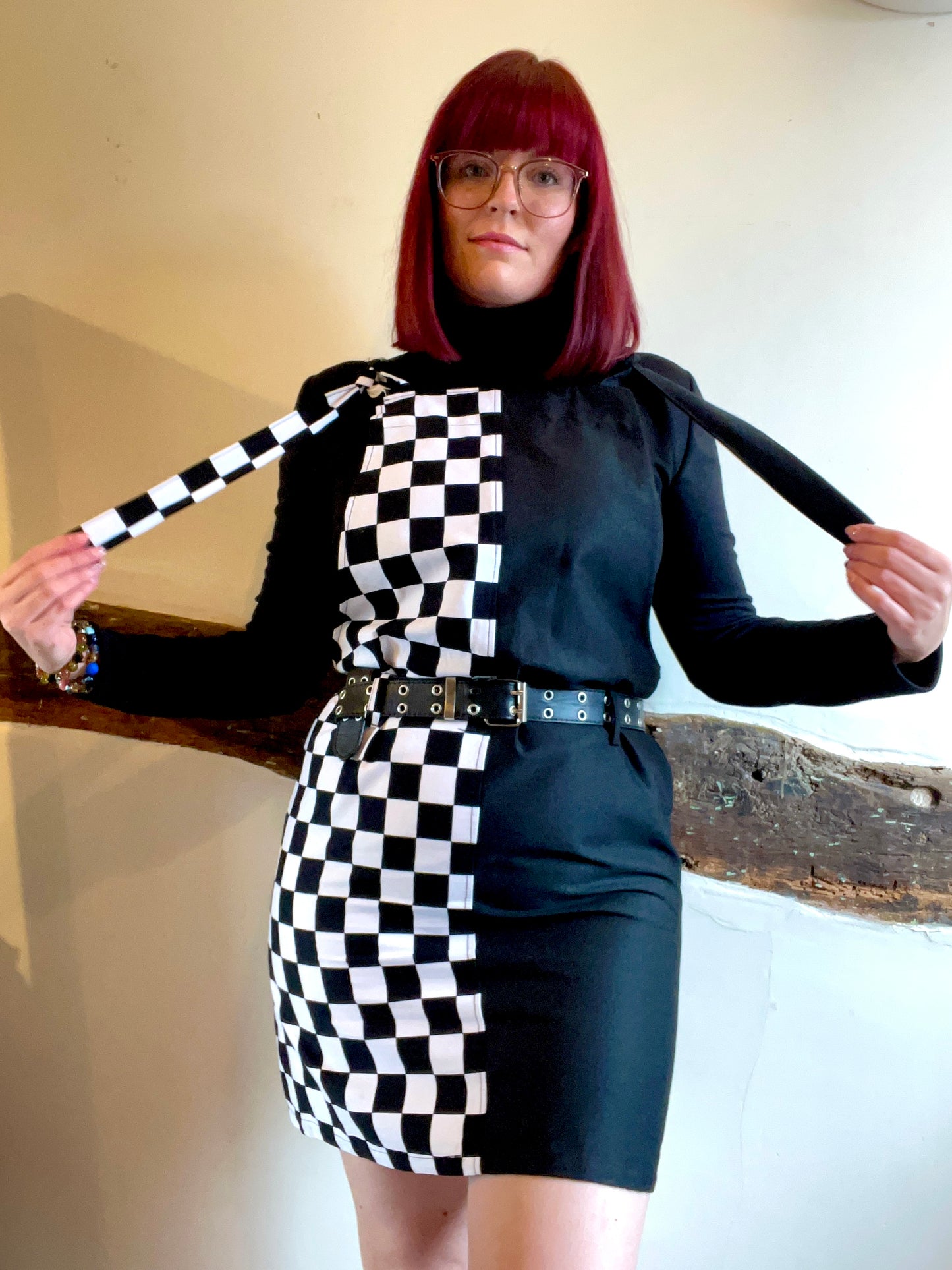 Custom Checkmate and Black Dungaree Dress