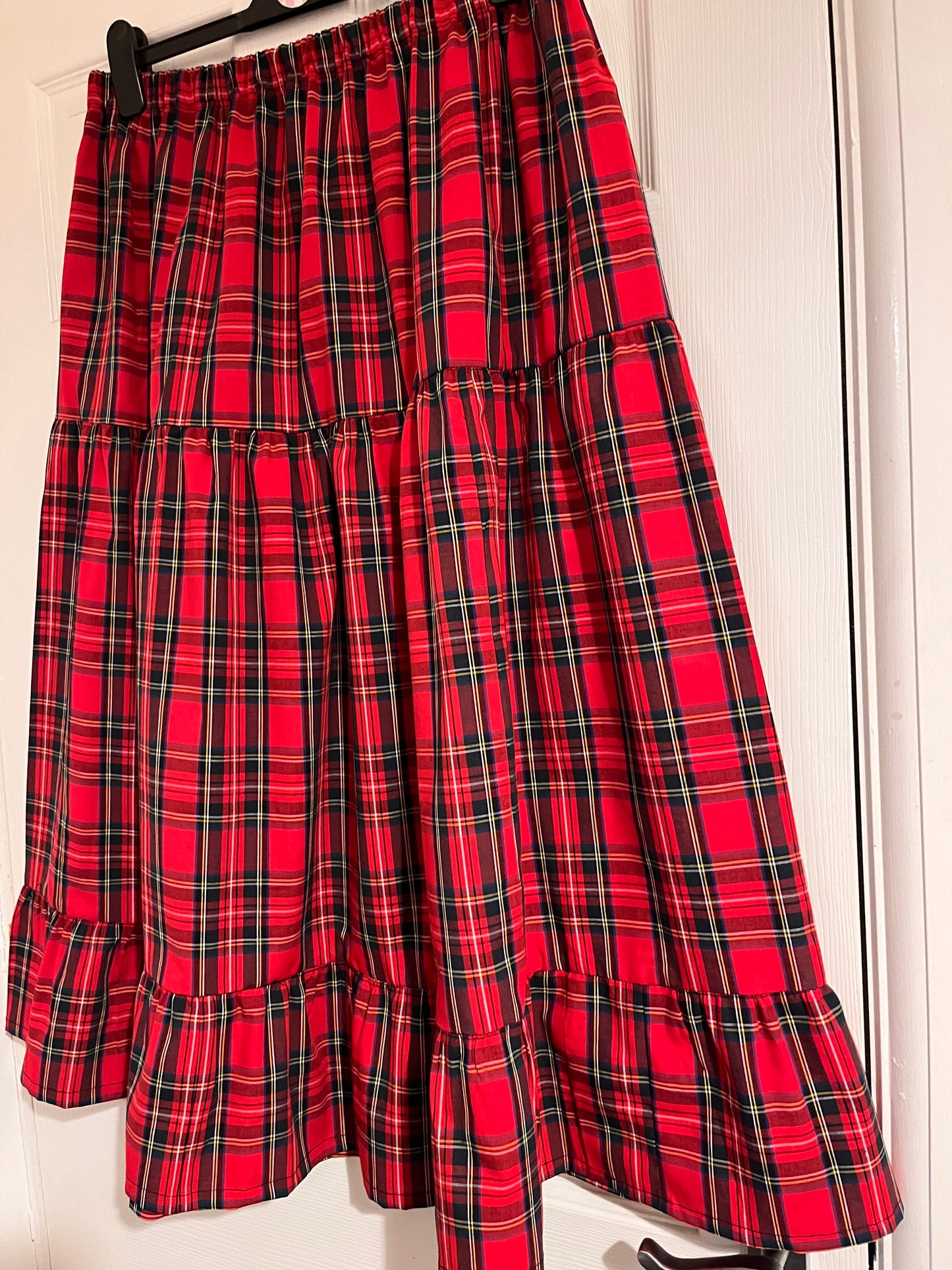 Red Tartan Tier Midi Skirt - Size 16