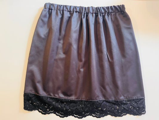 Black Satin Lace Mini Skirt - Size 14