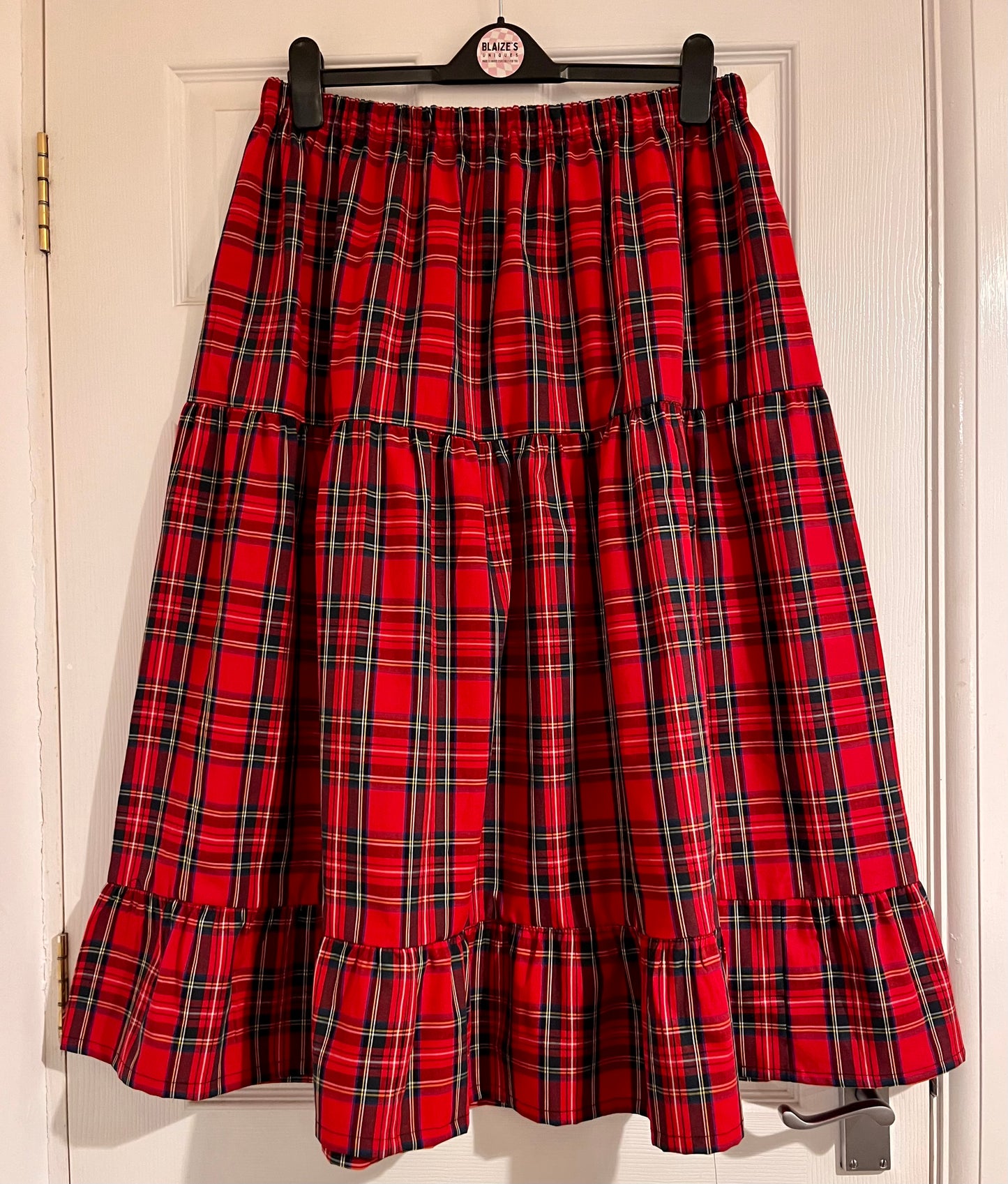 Red Tartan Tier Midi Skirt - Size 16