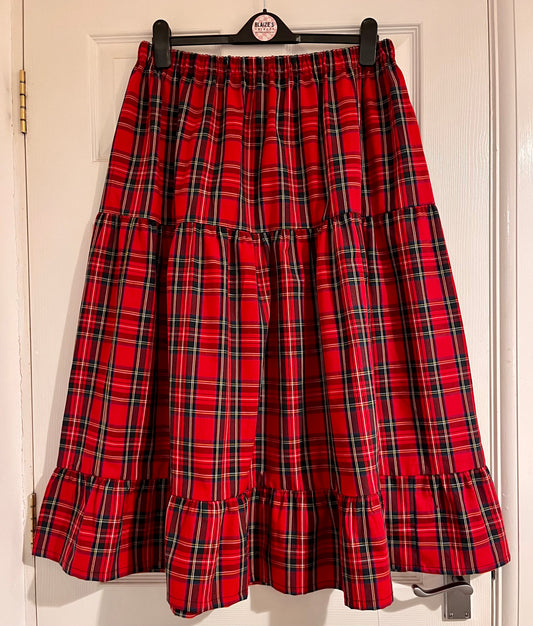Red Tartan Tier Midi Skirt - Size 16