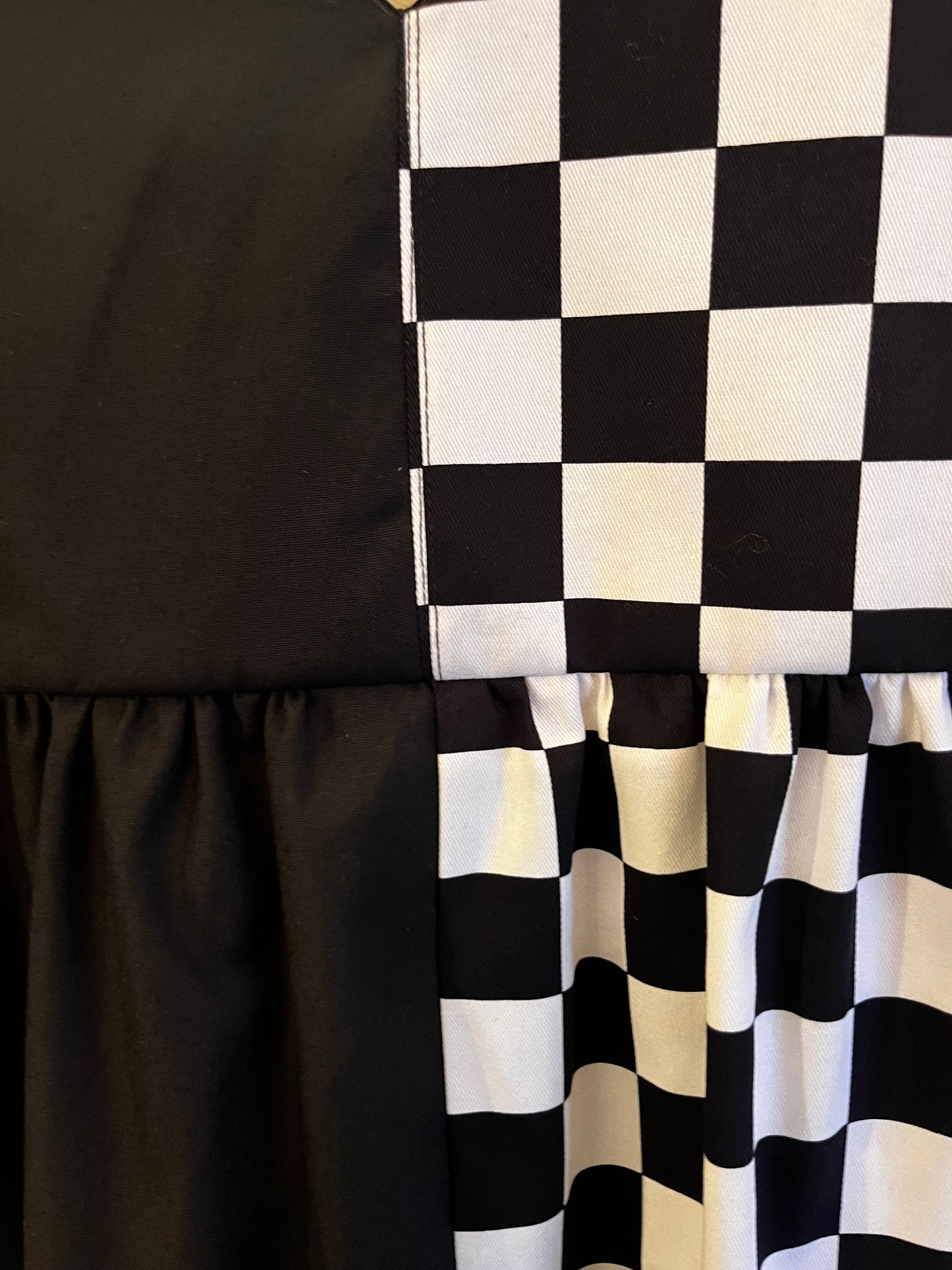 Split Checkmate and Black Cami Dress- Size 16