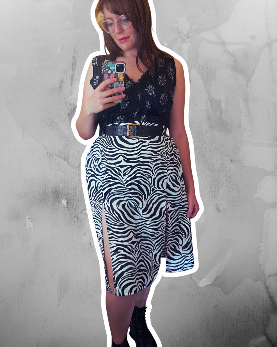 Midi Zebra Print Slit Skirt - 18