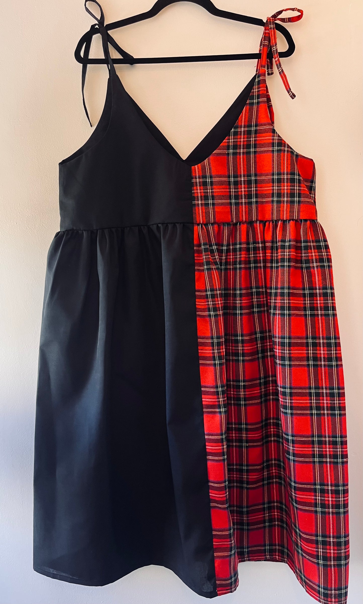 Half & Half Red Tartan & Black Midi Cami - Size 24