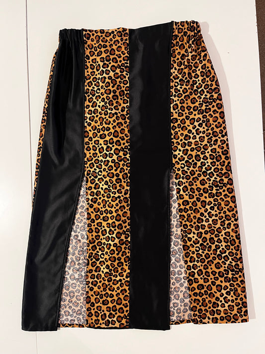 Midi Leopard Print and Satin Slit Skirt - 12