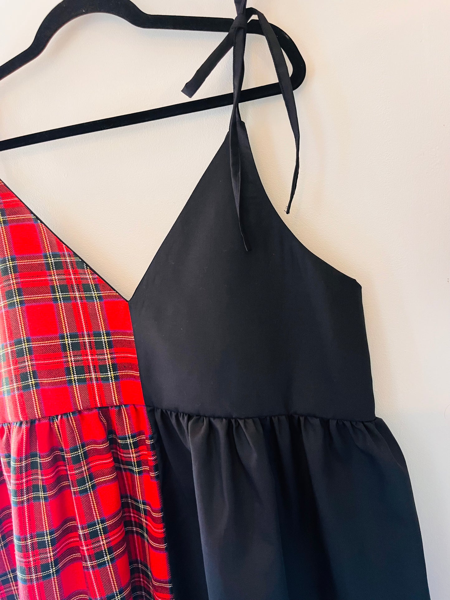 Half & Half Red Tartan & Black Midi Cami - Size 24