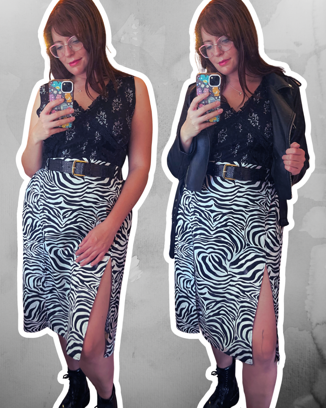 Midi Zebra Print Slit Skirt - 18