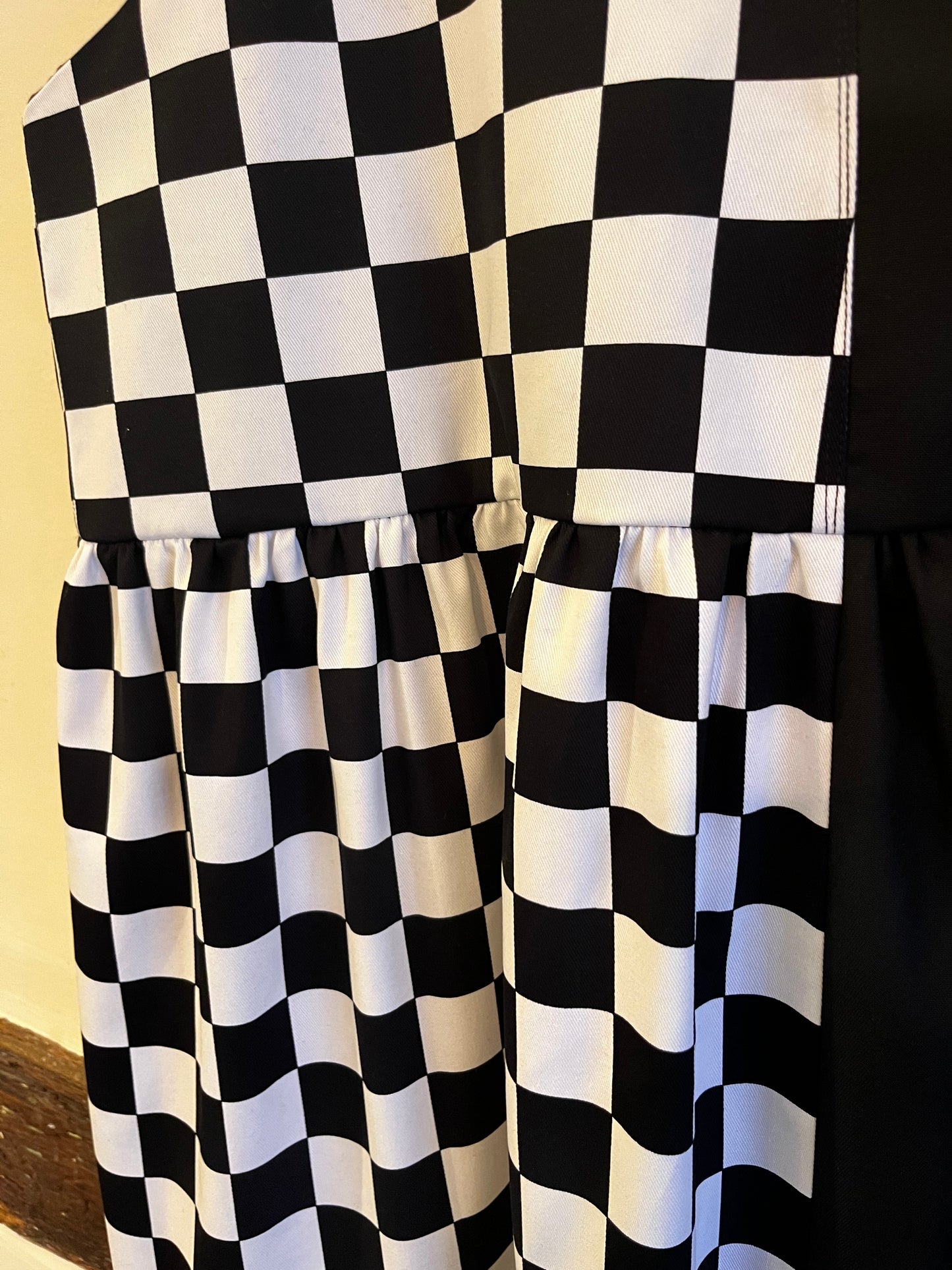 Split Checkmate and Black Cami Dress- Size 16