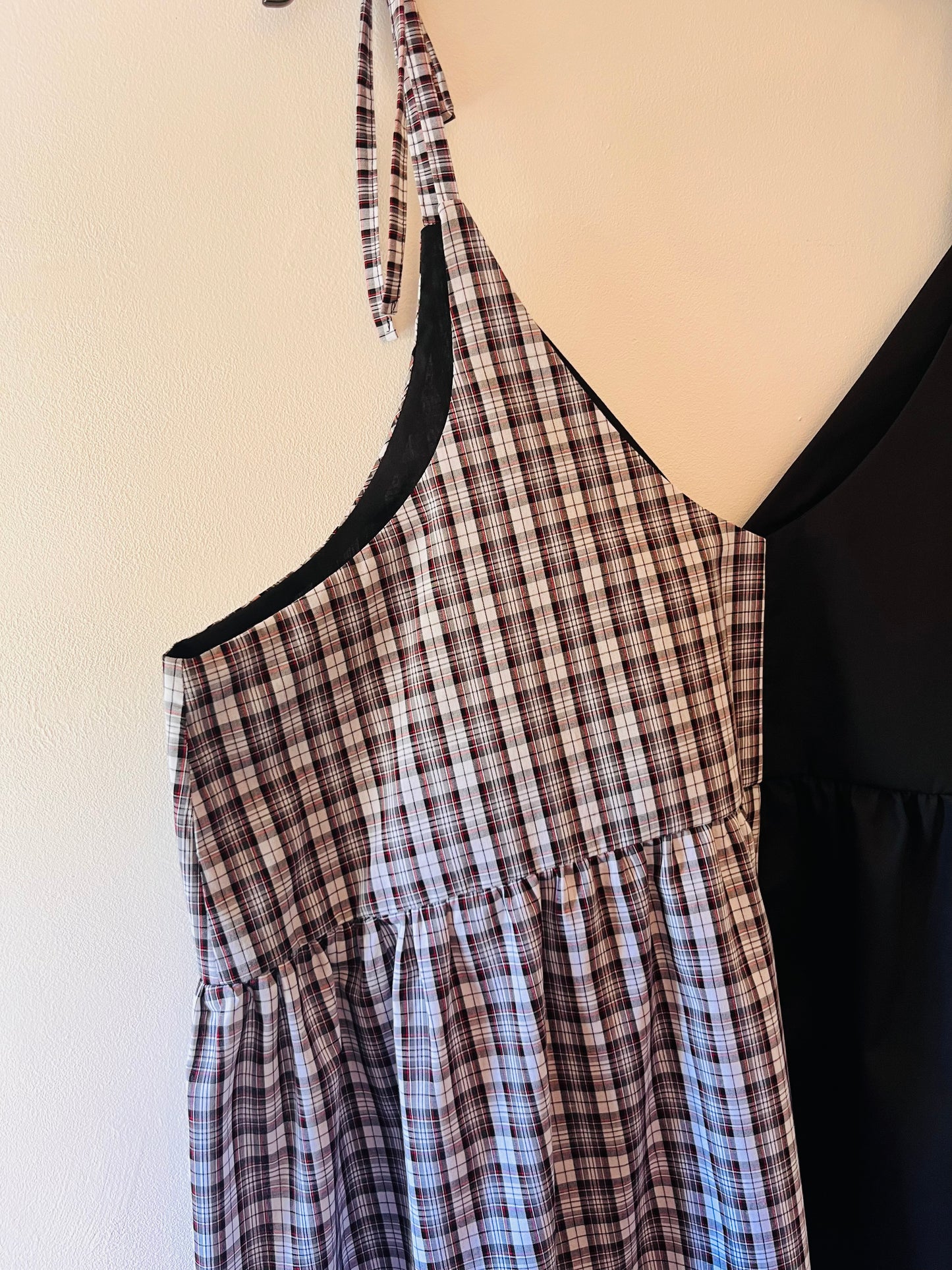 White, Black & Red Tartan Cami - Size 22