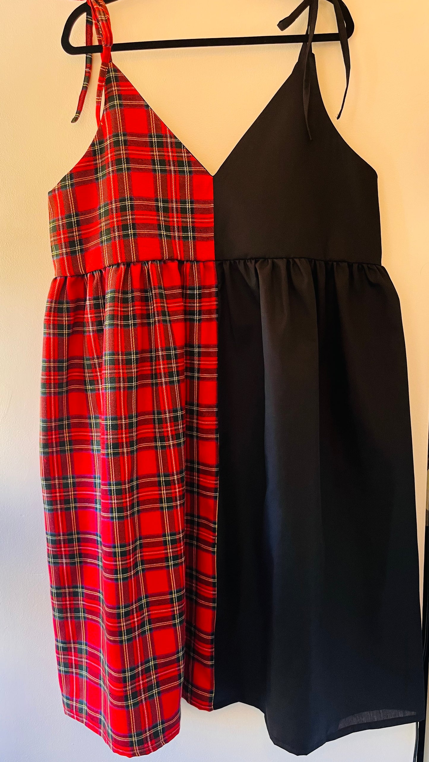Half & Half Red Tartan & Black Midi Cami - Size 24
