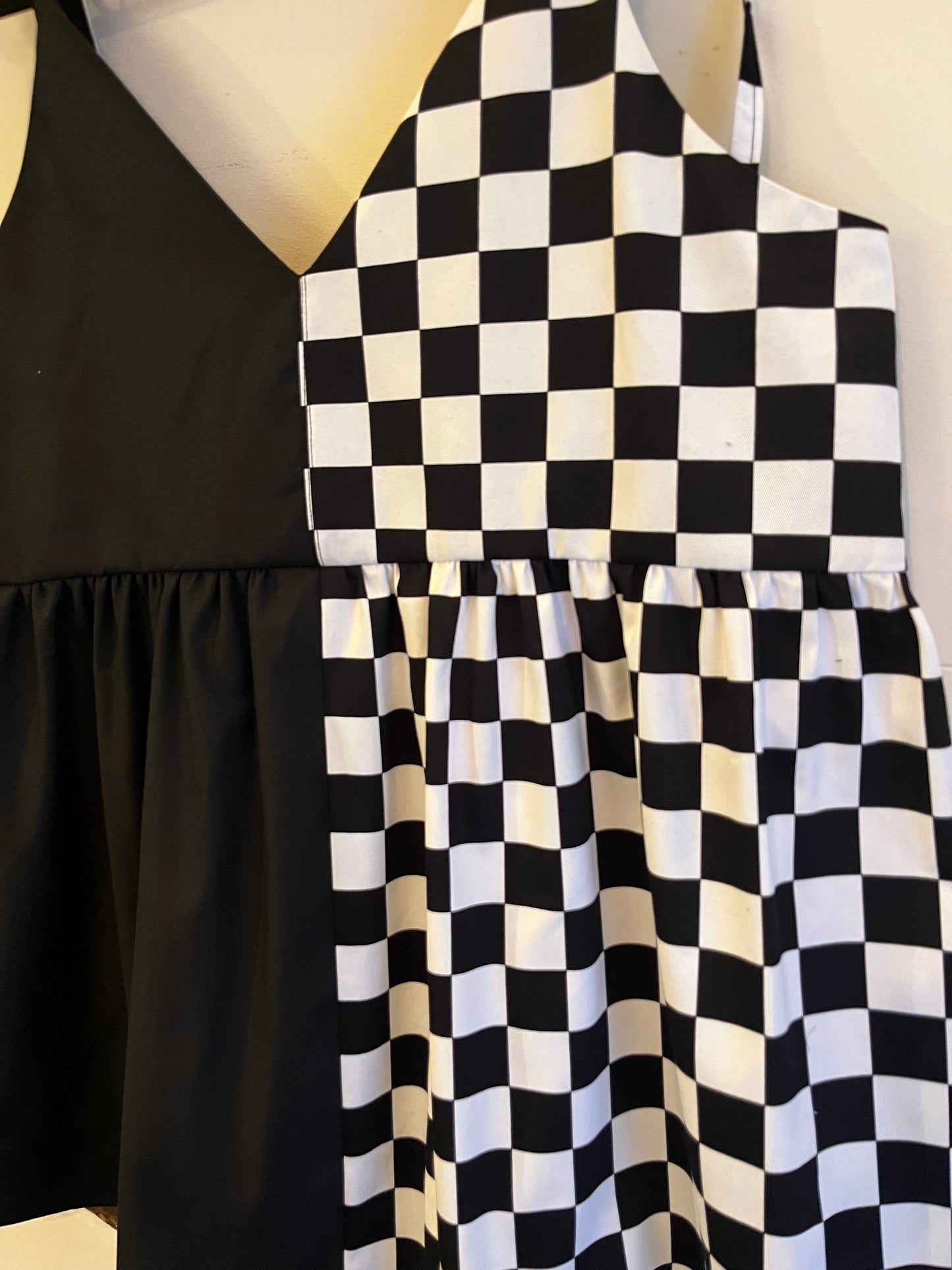 Split Checkmate and Black Cami Dress- Size 16