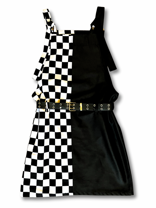 Checkmate and Black Dungaree Dress - Size 14