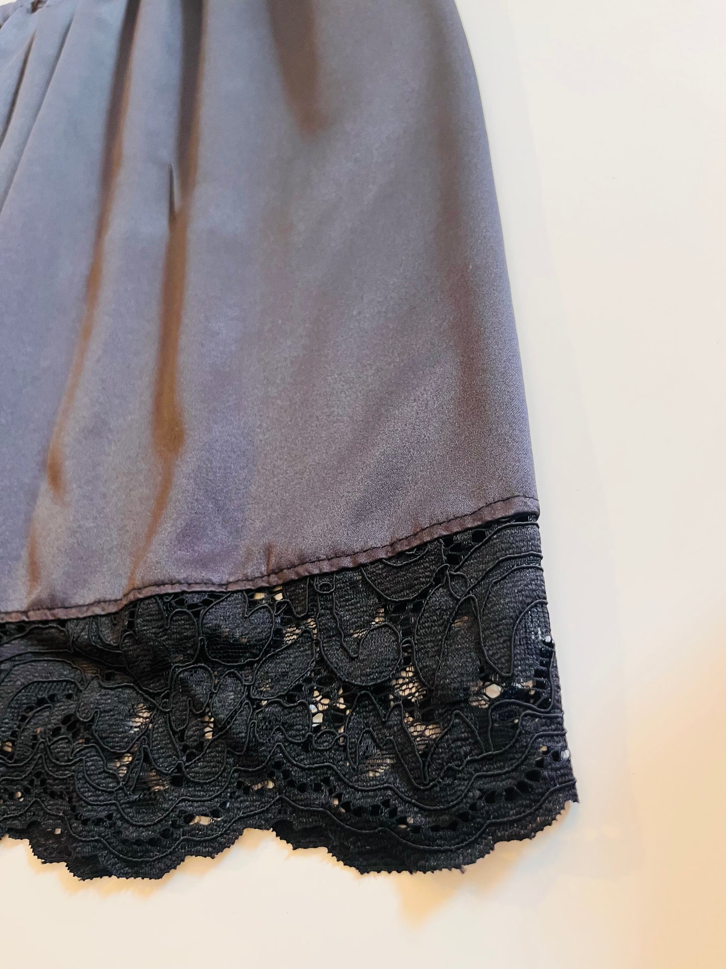 Black Satin Lace Mini Skirt - Size 14