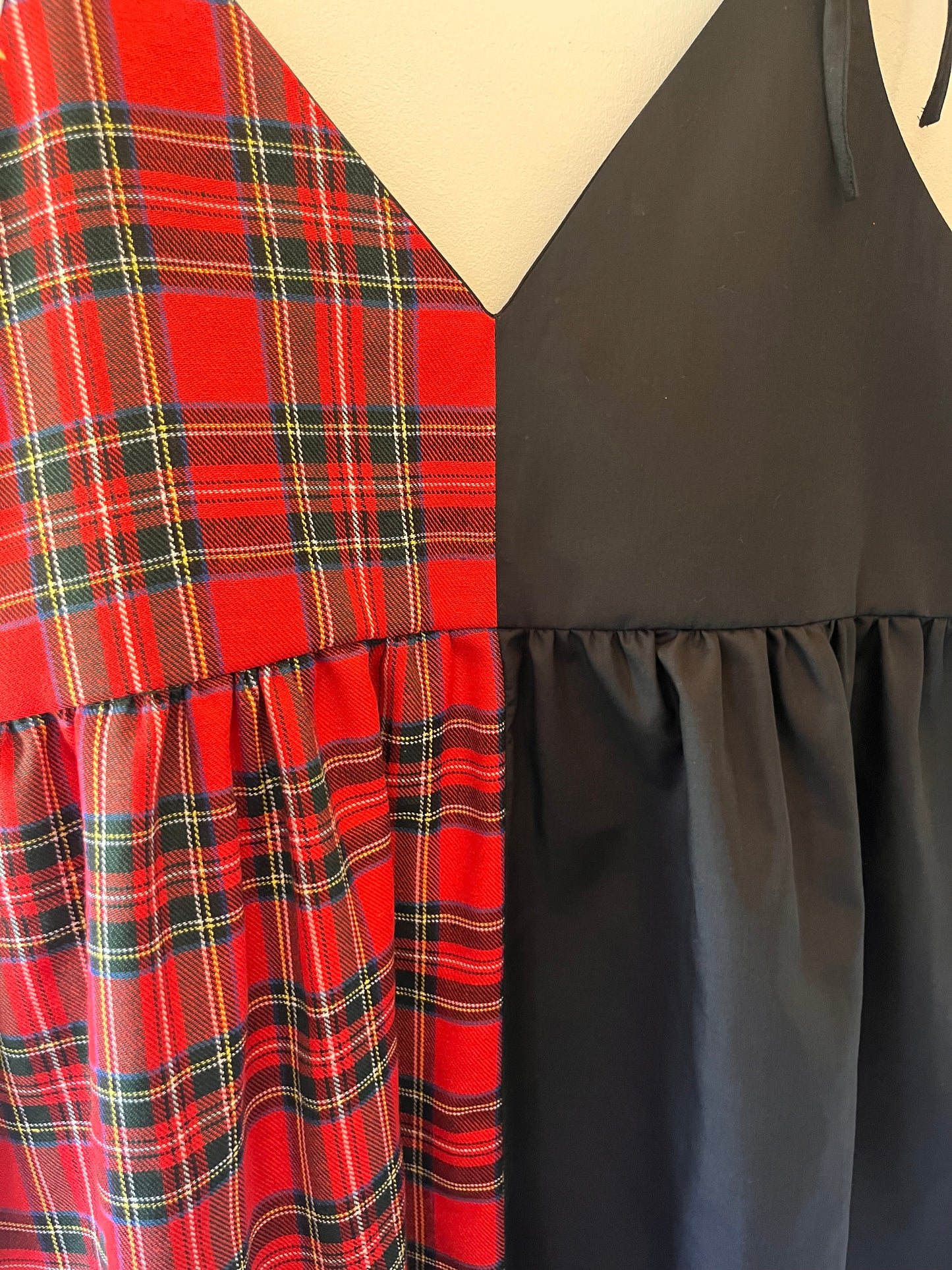 Half & Half Red Tartan & Black Midi Cami - Size 24