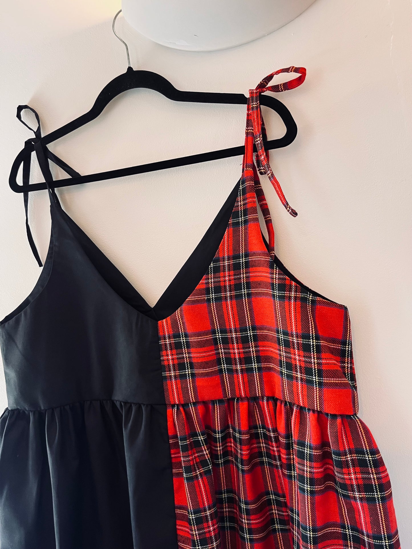 Half & Half Red Tartan & Black Midi Cami - Size 24