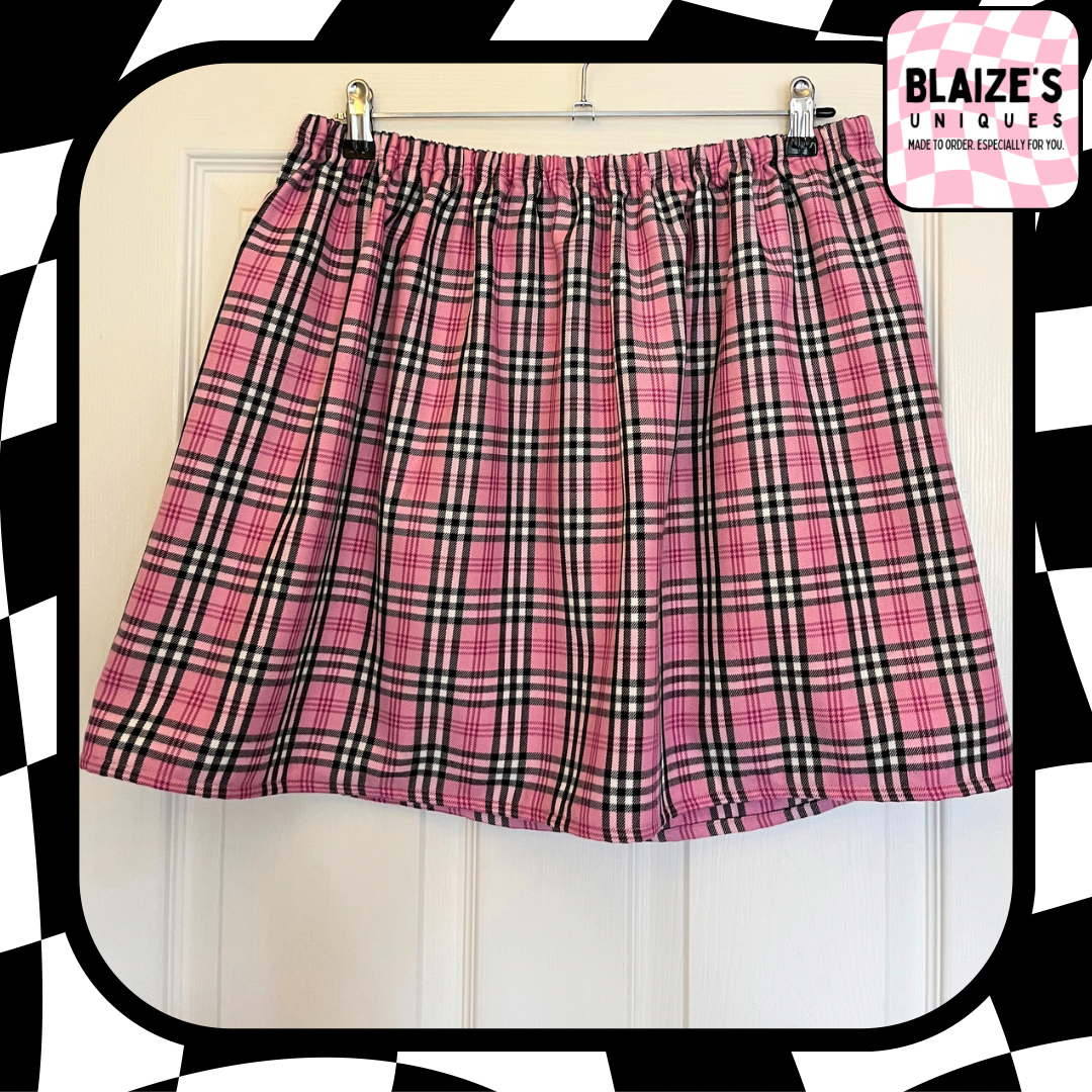 Pink Tartan Mini Skirt - Size 22