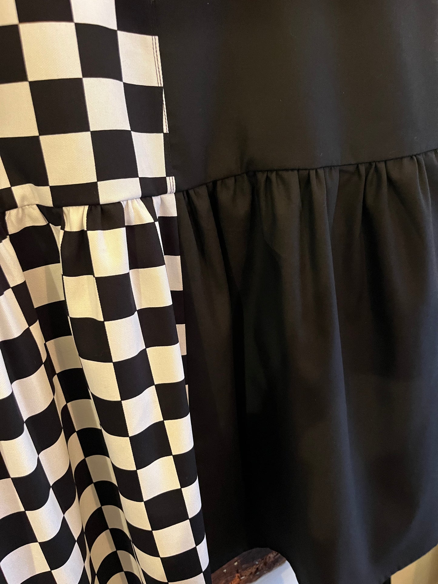 Split Checkmate and Black Cami Dress- Size 16