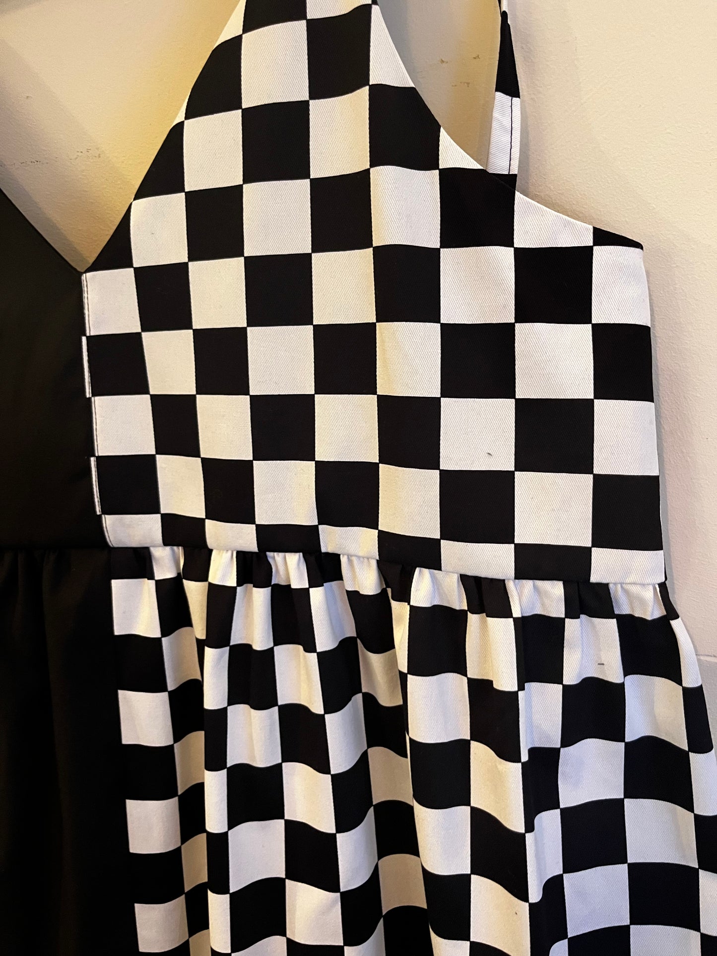 Split Checkmate and Black Cami Dress- Size 16