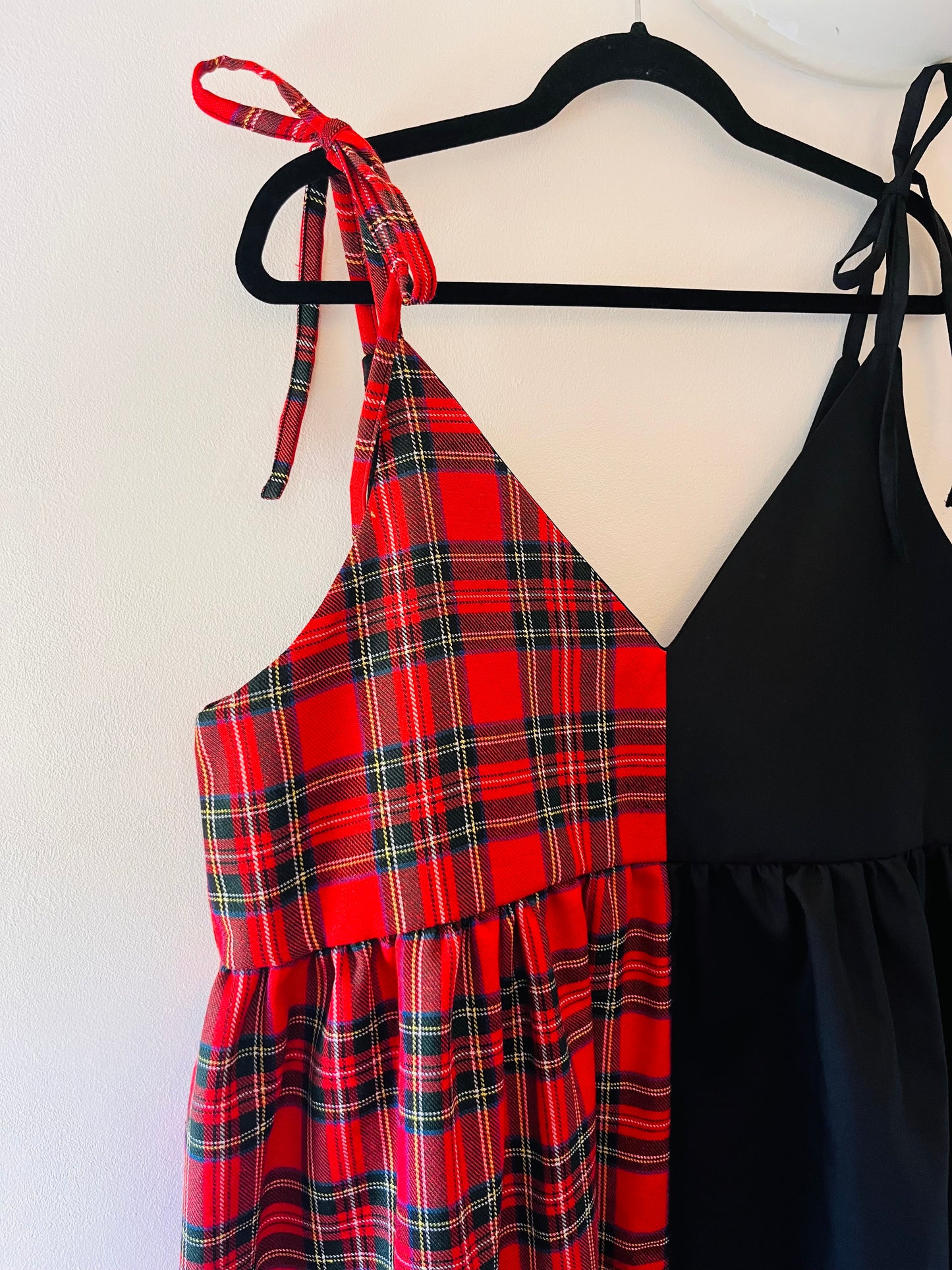 Half & Half Red Tartan & Black Midi Cami - Size 24